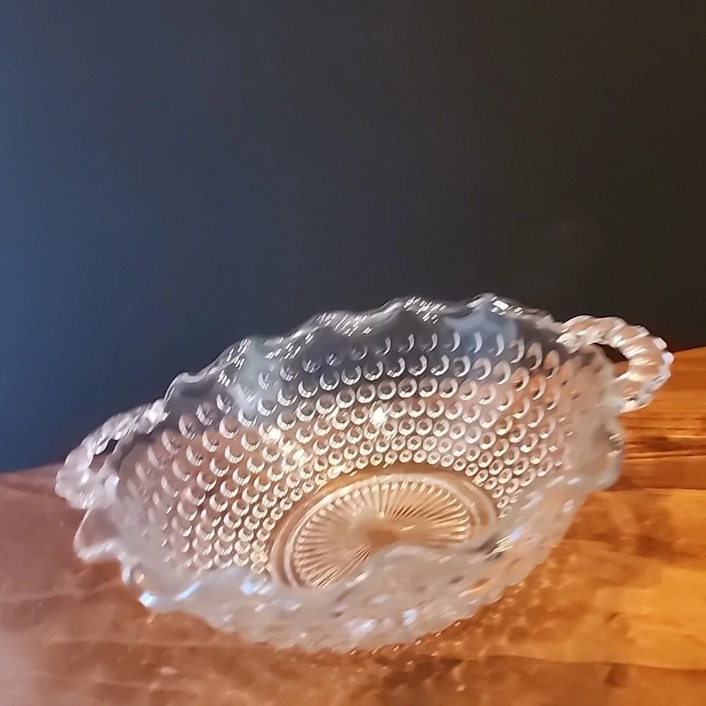 Hobnail Moonstone Vintage Bowls Candy Dish Decorative Bowl Serving Dish w/Handle